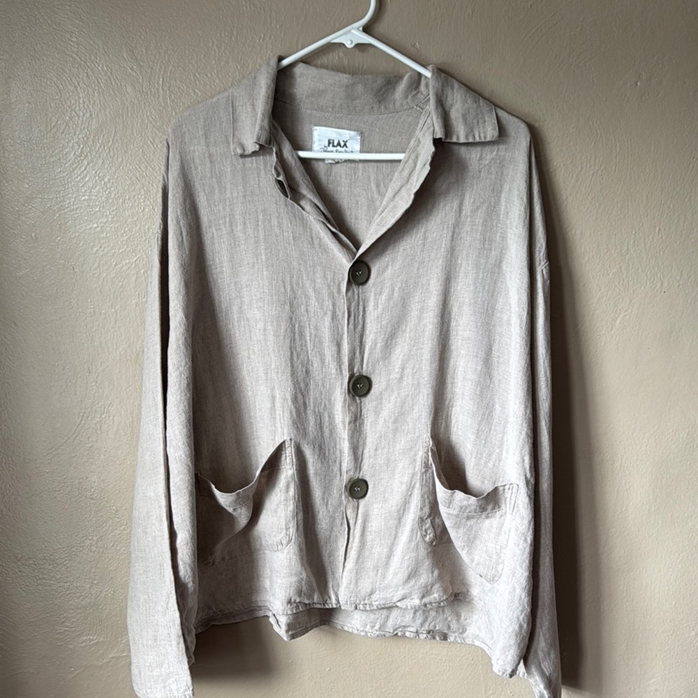 Flax Beige Linen Button-Up Jacket Size Large